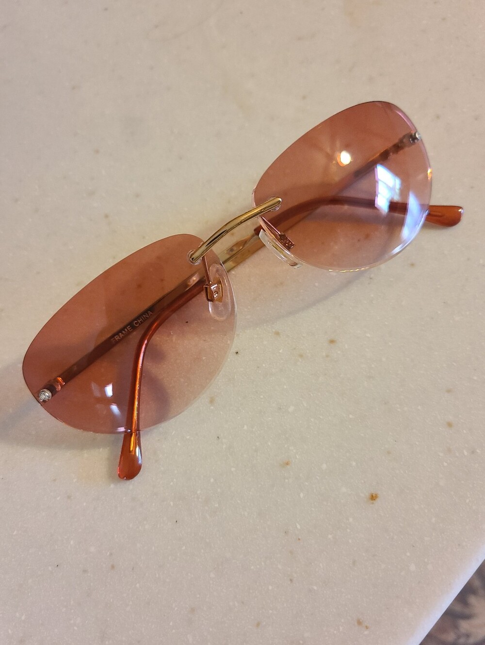 Vintage Pink Y2K Rimless Sunglasses With Crystals